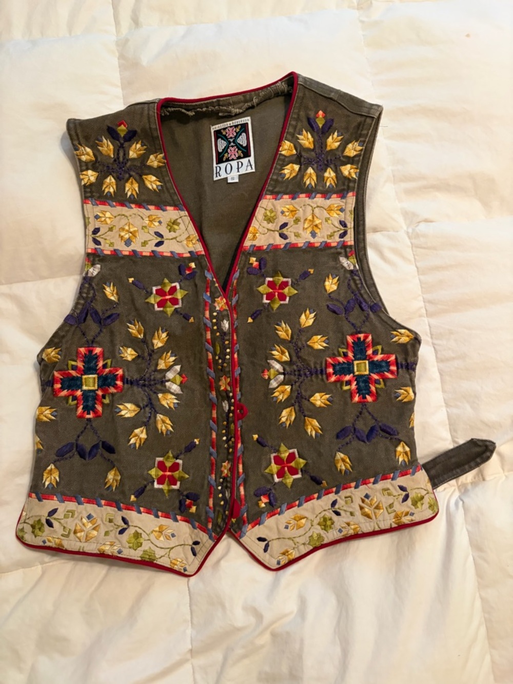 ROPA Embroidered Olive Jacket with Multicolor Floral Accents